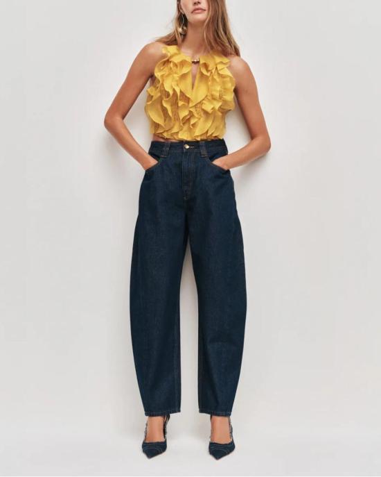  에이지 데님 팬츠 아제 스티비 배럴 앵클 진 미디엄 워시 데님 - AJE