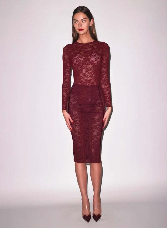  플뢰르 뒤 말 바디수트 티셔츠 Fleur Du Mal Le 스트레치 레이스 Ls 바디수트 Auburn - FLEUR DU MAL