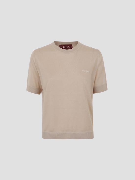 25FW 구찌 인타르시아 캐시미어 실크 탑 836747XKEWC 2064 LGHT CAMEL WHITE