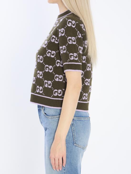 25FW 구찌 GG 울 부클 자카드 탑 770059XKCNA 3039 MILTARY LILAC - GUCCI