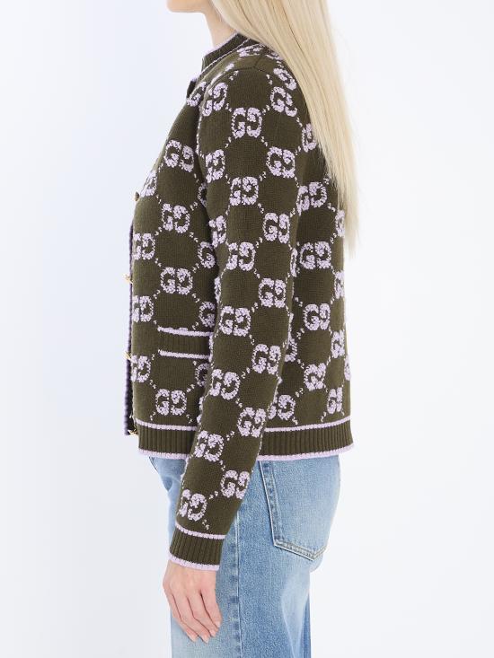 25FW 구찌 GG 울 부클 자카드 가디건 713300XKCNA 3039 MILTARY LILAC - GUCCI