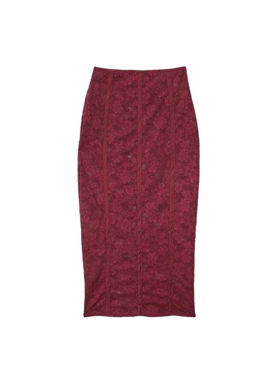  플뢰르 뒤 말 미디 스커트 Fleur Du Mal Le 스트레치 레이스 펜슬 스커트 블랙 - FLEUR DU MAL