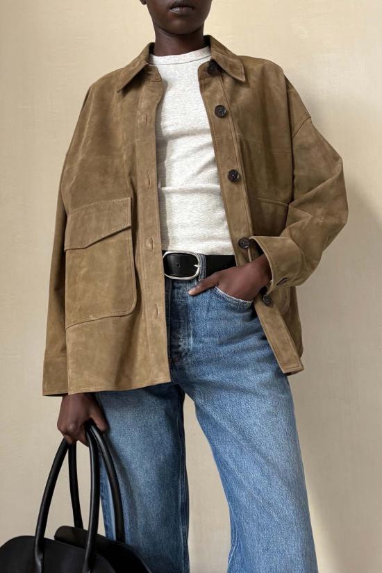  아르마 무스탕 케일리 스웨이드 재킷 올리브 - ARMA