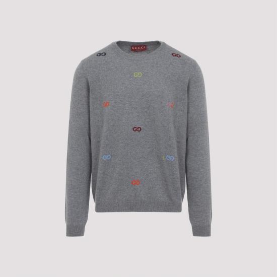 25FW 구찌 자수 로고 스웨터  833668 XKEYH 1015 COOL IRON GREY - GUCCI