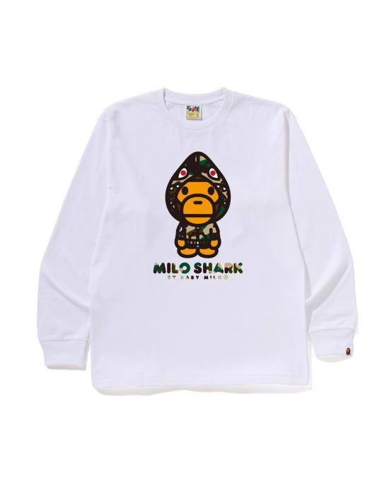  베이프 퍼스트 카모 마일로 샤크 FZH 롱슬리브 티셔츠 002LTL801001MWHD WHITE YELLOW DOM