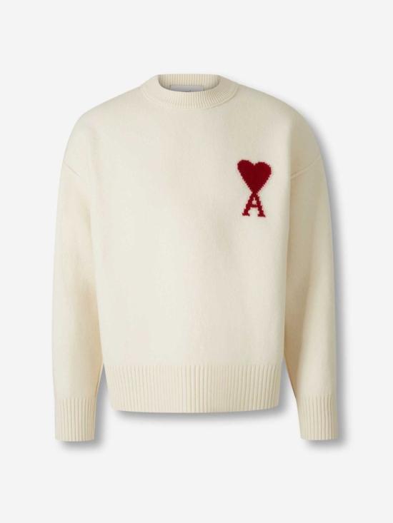 25FW 아미 빅 하트 울 크루넥 스웨터 UKS838 018 154OFF WHITE RED