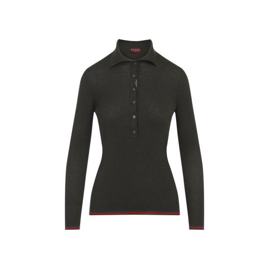 25FW 구찌 자수 캐시미어 실크 탑 810315 XKD8J 3450 GREEN