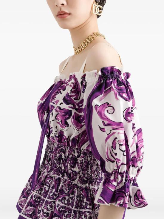 25FW 돌체앤가바나 블라우스 F71I6TFI5JP HP5DQ MIX MAIOLICA L VIOLA - DOLCE & GABBANA