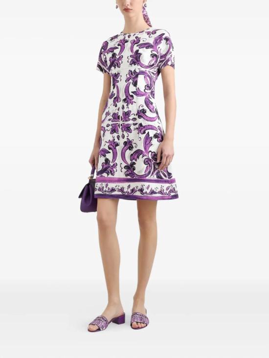 25FW 돌체앤가바나 미디 원피스 F6TVATFP9AL HD5DQ MAIOLICA 4L VIOLA - DOLCE & GABBANA