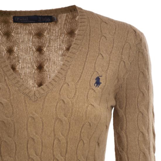 26SS 폴로 랄프로렌 포니 로고 자수 케이블 니트 v넥 스웨터 211971866 CAMEL - POLO RALPH LAUREN