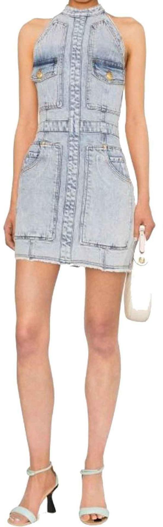  발망 숏 원피스 YF0R3095DC576FC BLUE - BALMAIN