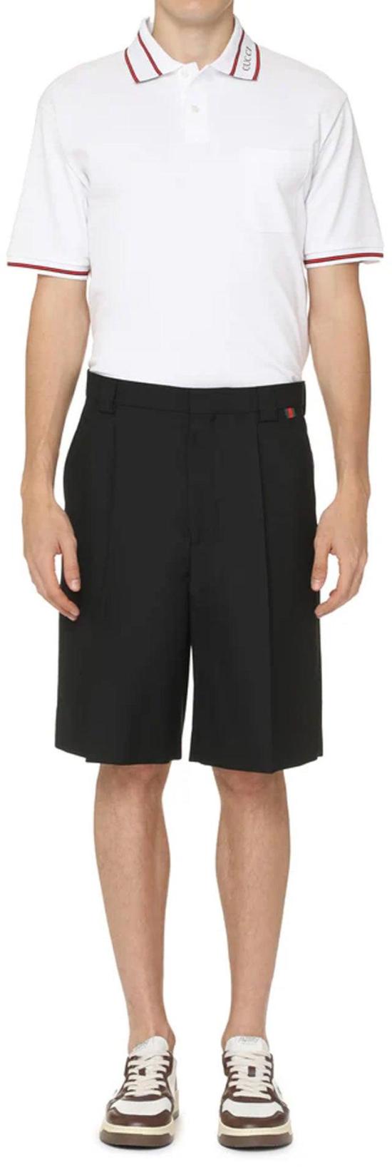  구찌 웹 울 블렌드 트윌 쇼츠 787249ZAMII1043 BLACK - GUCCI