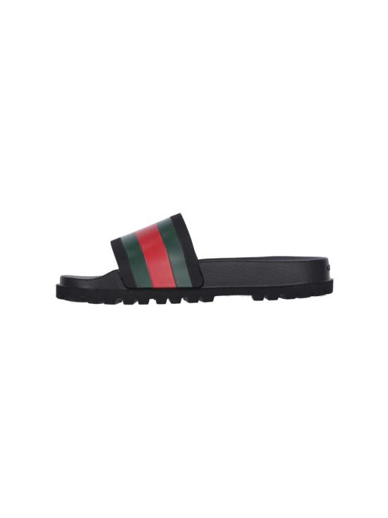 25FW 구찌 웹 러버 슬라이드 뮬/슬리퍼 429469 GIB101098 Black - GUCCI