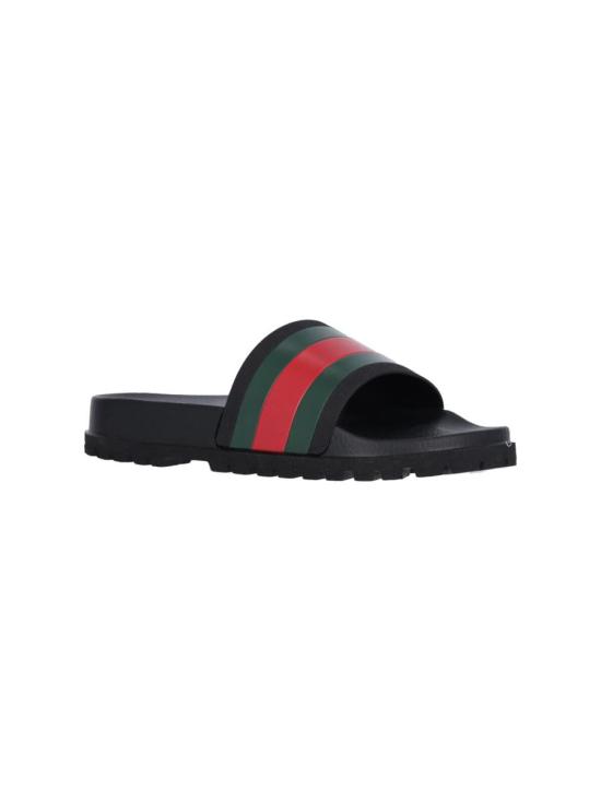 25FW 구찌 웹 러버 슬라이드 뮬/슬리퍼 429469 GIB101098 Black - GUCCI