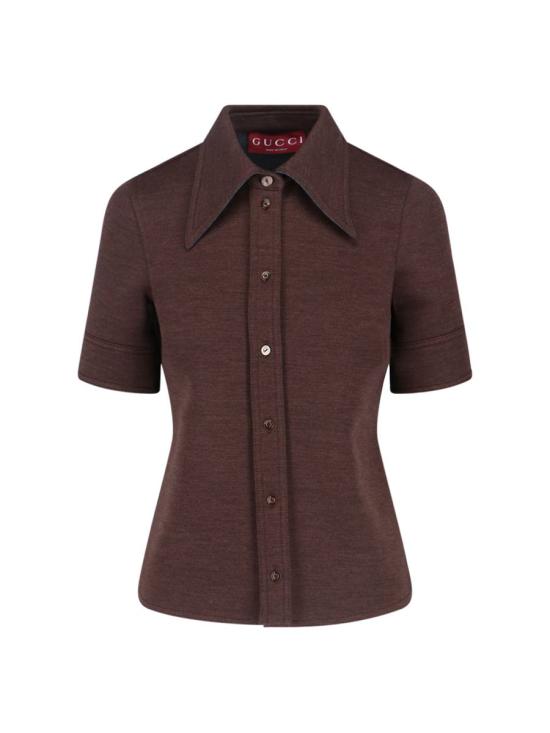 25FW 구찌 울 코튼 저지 셔츠 836442 Z7AXV2063 BROWN