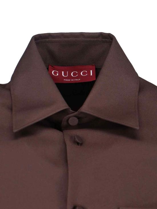 25FW 구찌 홀스빗 디테일 폴리에스터 트윌 셔츠 841624 ZAT43 2518 Brown - GUCCI