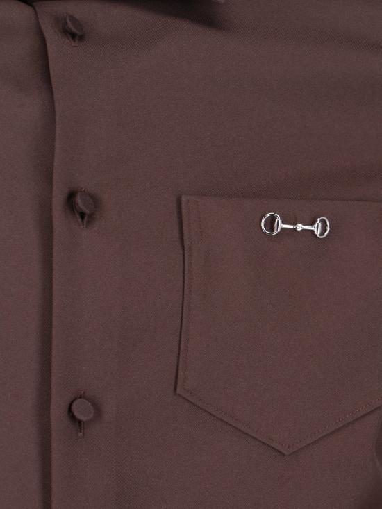 25FW 구찌 홀스빗 디테일 폴리에스터 트윌 셔츠 841624 ZAT43 2518 Brown - GUCCI