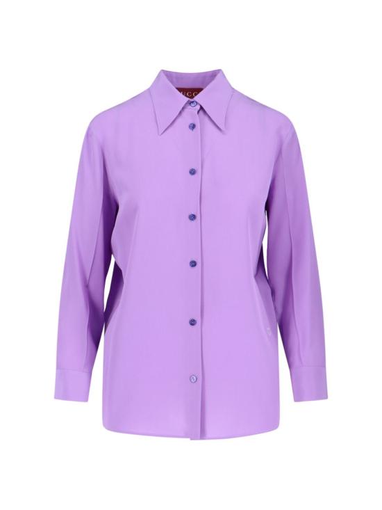 25FW 구찌 실크 크레이프 드 씬 셔츠 853004 Z7AXX5007 Purple