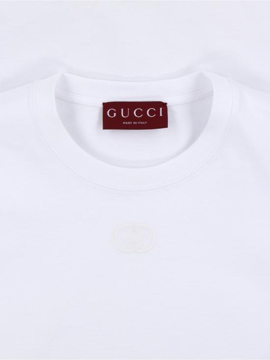 25FW 구찌 로고 자수 코튼 저지 반팔 티셔츠 837959 XJHJR 9692 White - GUCCI