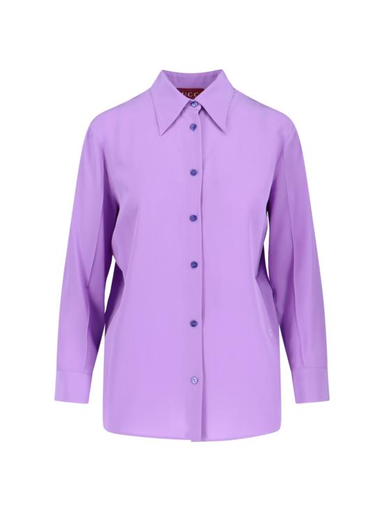 25FW 구찌 실크 크레이프 드 씬 셔츠 853004 Z7AXX 5007 Violet