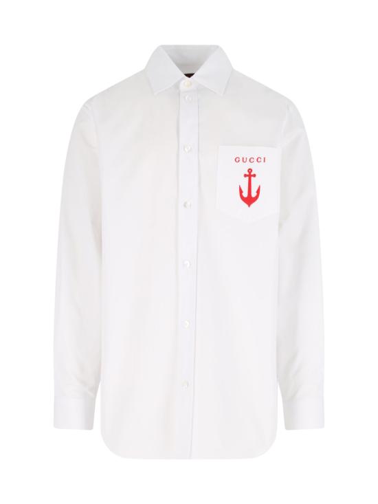 25FW 구찌 포켓 자수 셔츠  833294 Z7AUX 9000 White