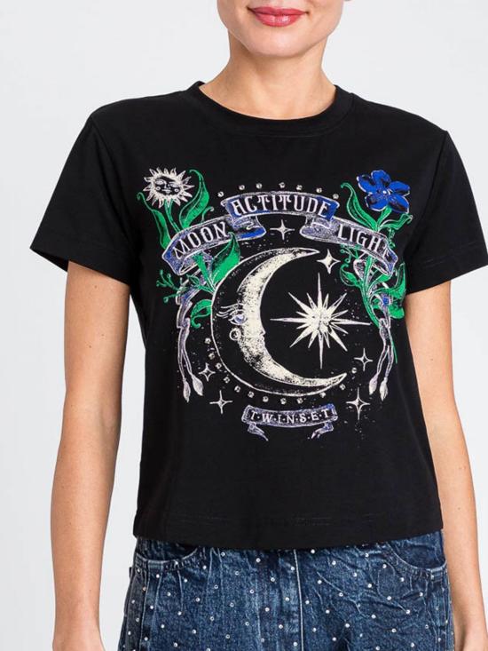 25FW 액티튜드 트윈세트 반팔 티셔츠 252AP2012 00006 Black - ACTITUDE TWINSET