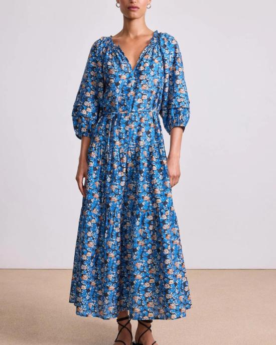  어피스 어파트 롱 원피스 어피스 아파트 롱슬리브 우바 드레스 플로렛 블루 - APIECE APART