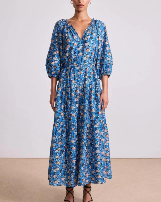  어피스 어파트 롱 원피스 어피스 아파트 롱슬리브 우바 드레스 플로렛 블루