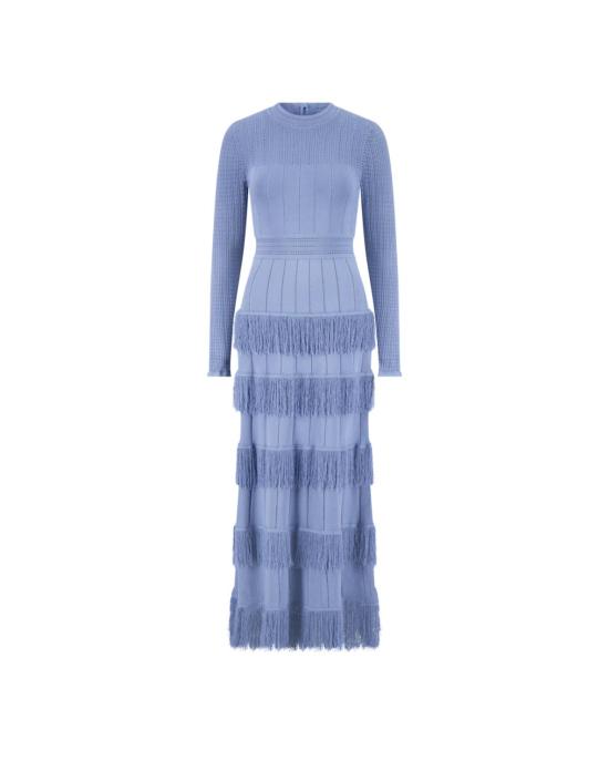  Lela Rose 롱 원피스 렐라 로즈 프린지 디테일 니트 파이퍼 드레스 콘플라워 블루