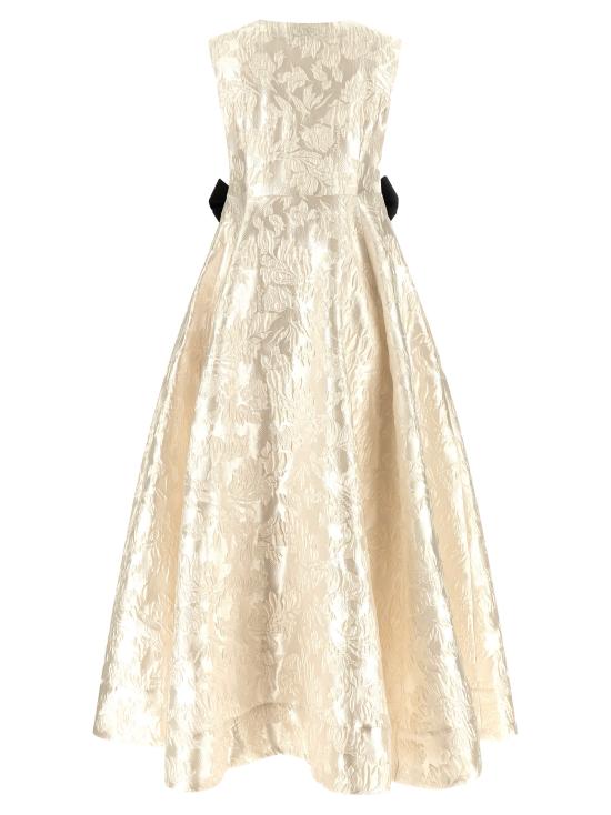 26SS 가니 새틴 클로케 보우 V넥 롱 드레스 A1030151135 White - GANNI