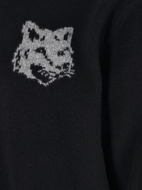 25FW 메종키츠네 폭스 헤드 인타르시아 메리노 스웨터 PM00816KM03290391 Black - MAISON KITSUNE