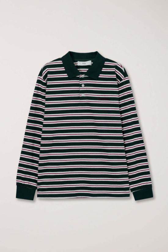  던스트 긴팔 티셔츠 Dunst 멀티 스트라이프 칼라  다크 그린 스트라이프