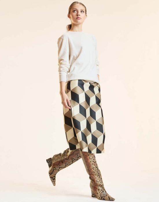  신시아 로리 미디 스커트 신시아 로울리 실크 울  지오블카 - CYNTHIA ROWLEY