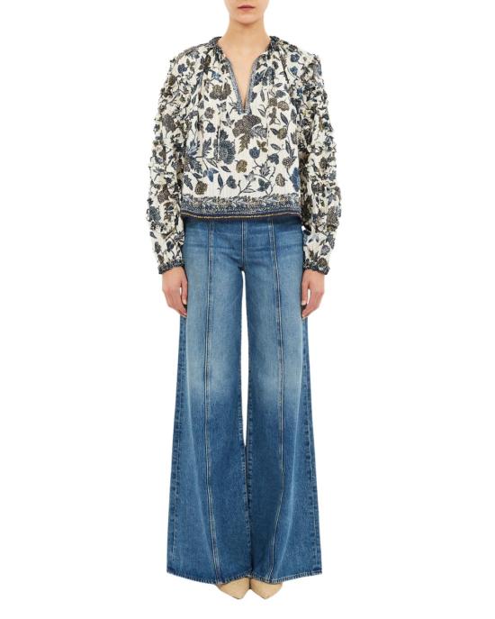  울라 존슨 블라우스 아즈루 코튼 롱슬리브 탑 포슬린