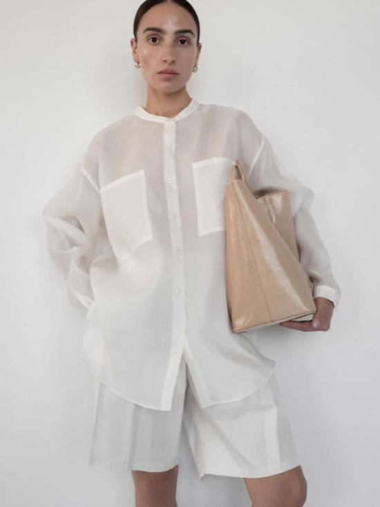  Modern Weaving 블라우스 모던 위빙 오버사이즈 밴디드 칼라 버튼 다운 셔츠 - MODERN WEAVING