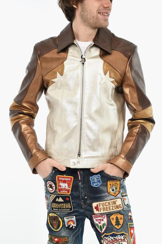 디스퀘어드2 가죽 자켓 S71AN0512 D07004 961 Bianco Marrone