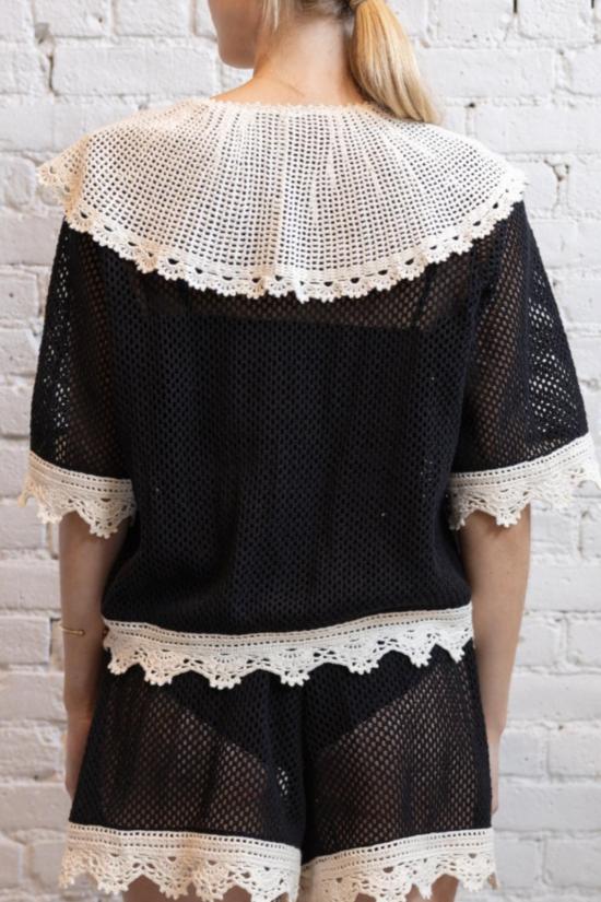  씨뉴욕 블라우스 시 나이 켄달 크로셰 타이 탑 블랙 - SEA NY