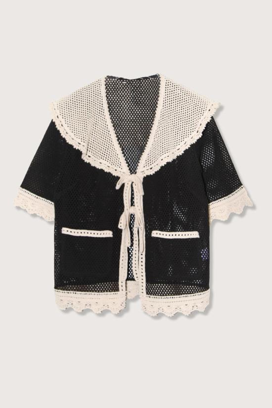  씨뉴욕 블라우스 시 나이 켄달 크로셰 타이 탑 블랙