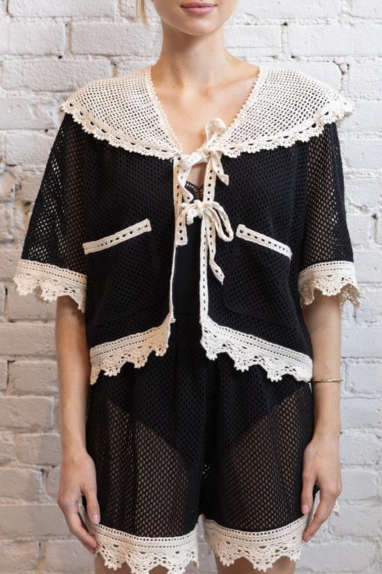  씨뉴욕 블라우스 시 나이 켄달 크로셰 타이 탑 블랙 - SEA NY