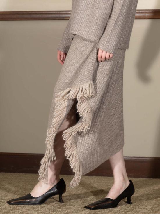  로렌 마누지안 롱 스커트 니트위브 스커트 - LAUREN MANOOGIAN