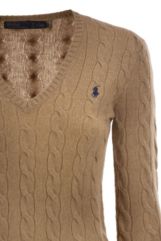 25FW 폴로 랄프로렌 포니 로고 자수 케이블 니트 v넥 스웨터 211971866 002 CAMEL - POLO RALPH LAUREN