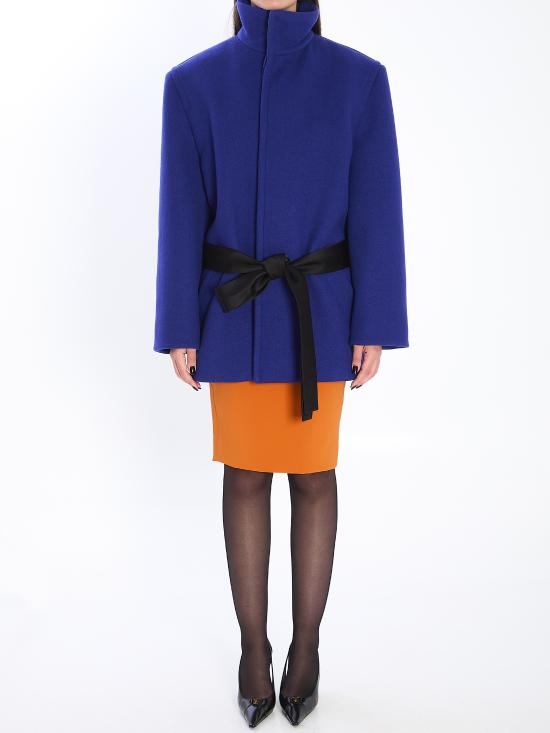 25FW 생로랑 울 소재 박시핏 벨트 코트 850307Y5J78 4146 BLUE - SAINT LAURENT