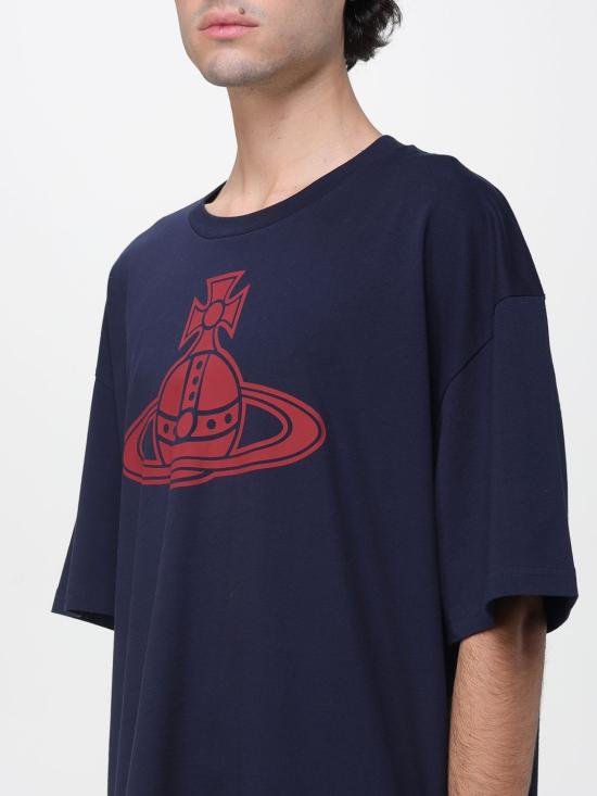 25FW 비비안웨스트우드 반팔 티셔츠 3G01004BJ001M K401 Blue - VIVIENNE WESTWOOD