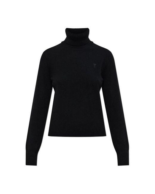  아미 스몰 하트 로고 울 터틀넥 스웨터 FKS827 001 180 BLACK DOM