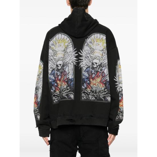 25FW 후 디싸이즈 워 후드 티셔츠 SKULL HOODED COAMU BLACK - WHO DECIDES WAR