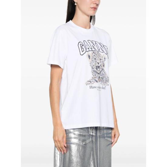 26SS 가니 베이직 저지 레오파드 릴렉스드 티셔츠 T4124 943 WHITE - GANNI