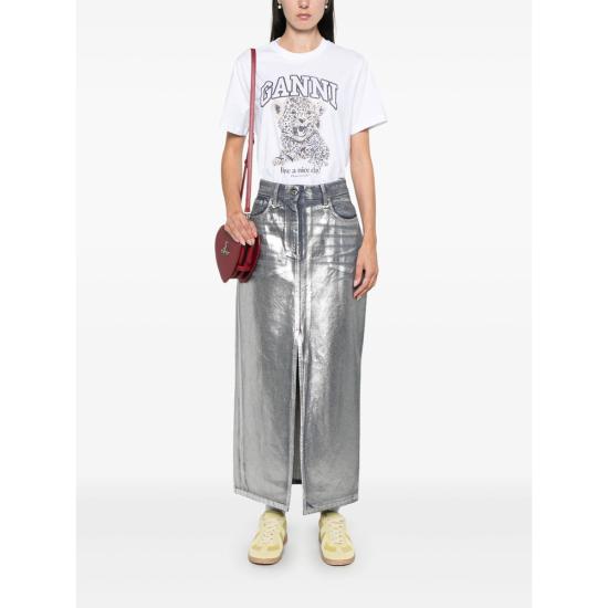 26SS 가니 베이직 저지 레오파드 릴렉스드 티셔츠 T4124 943 WHITE - GANNI