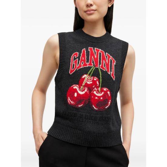26SS 가니 그래픽 울 베스트 A1070264 252 GREY RED - GANNI