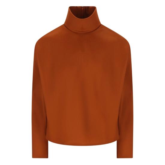 25FW 생로랑 실크 블렌드 탑 845857 Y5J95 2498 BROWN