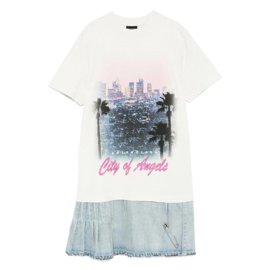 25FW 발렌시아가 미디 원피스 838726 TSWB9 4200 WHITE BLUE